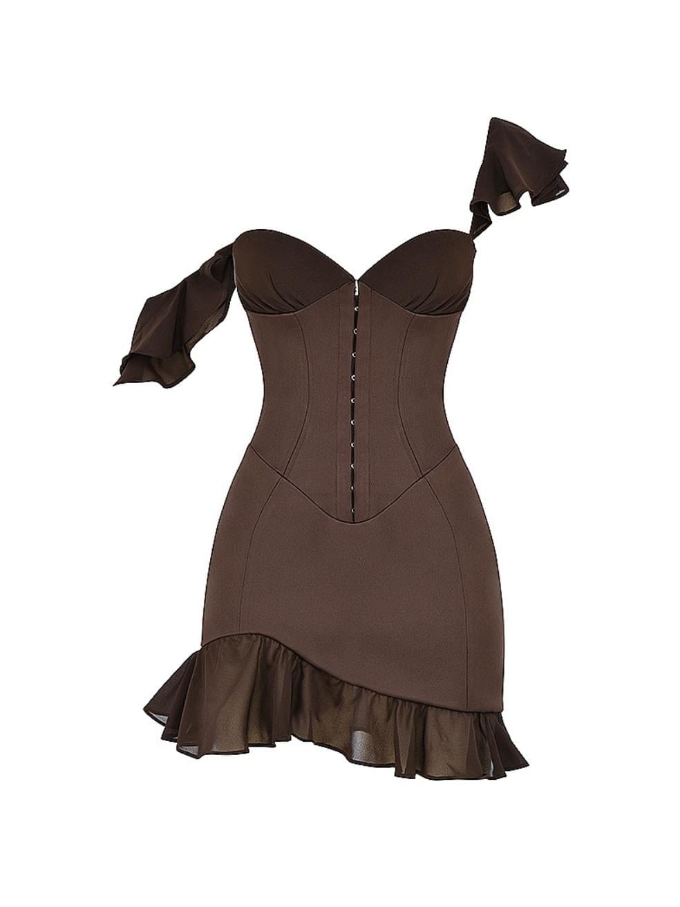 Dionne Ruffle Dress in Brown
