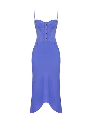 Imogen Satin Corset Midi Dress in Periwinkle