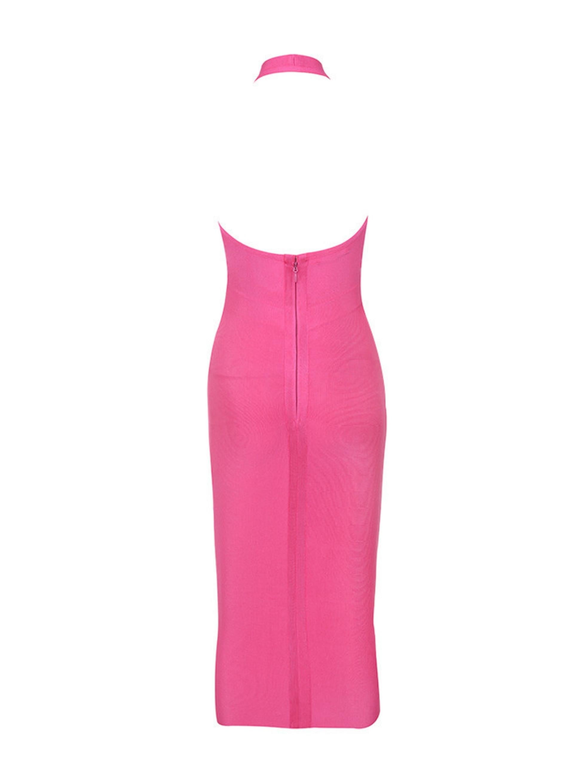 Marisa Hot Pink Bandage Midi Dress
