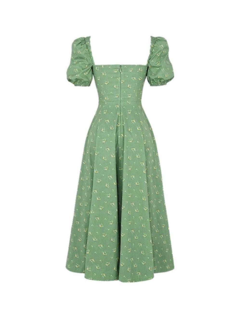 Tallulah Floral Puff Sleeve Midi Dress in Green