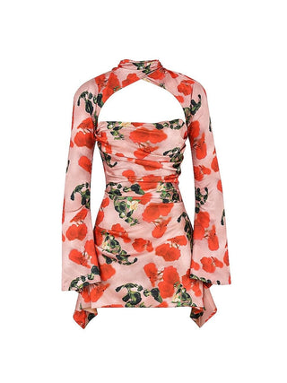 Toira Rose Print Draped Corset Dress