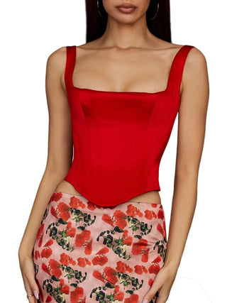 Satin Corset Top in Red