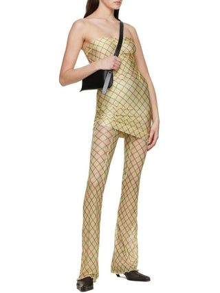 Yellow Polyester Mini Dress and Trousers Set