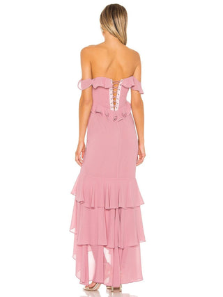Moments Like This Pink Ruffle Off Shoulder Gown