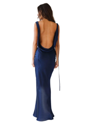 Navy Plunging Cowl Gown