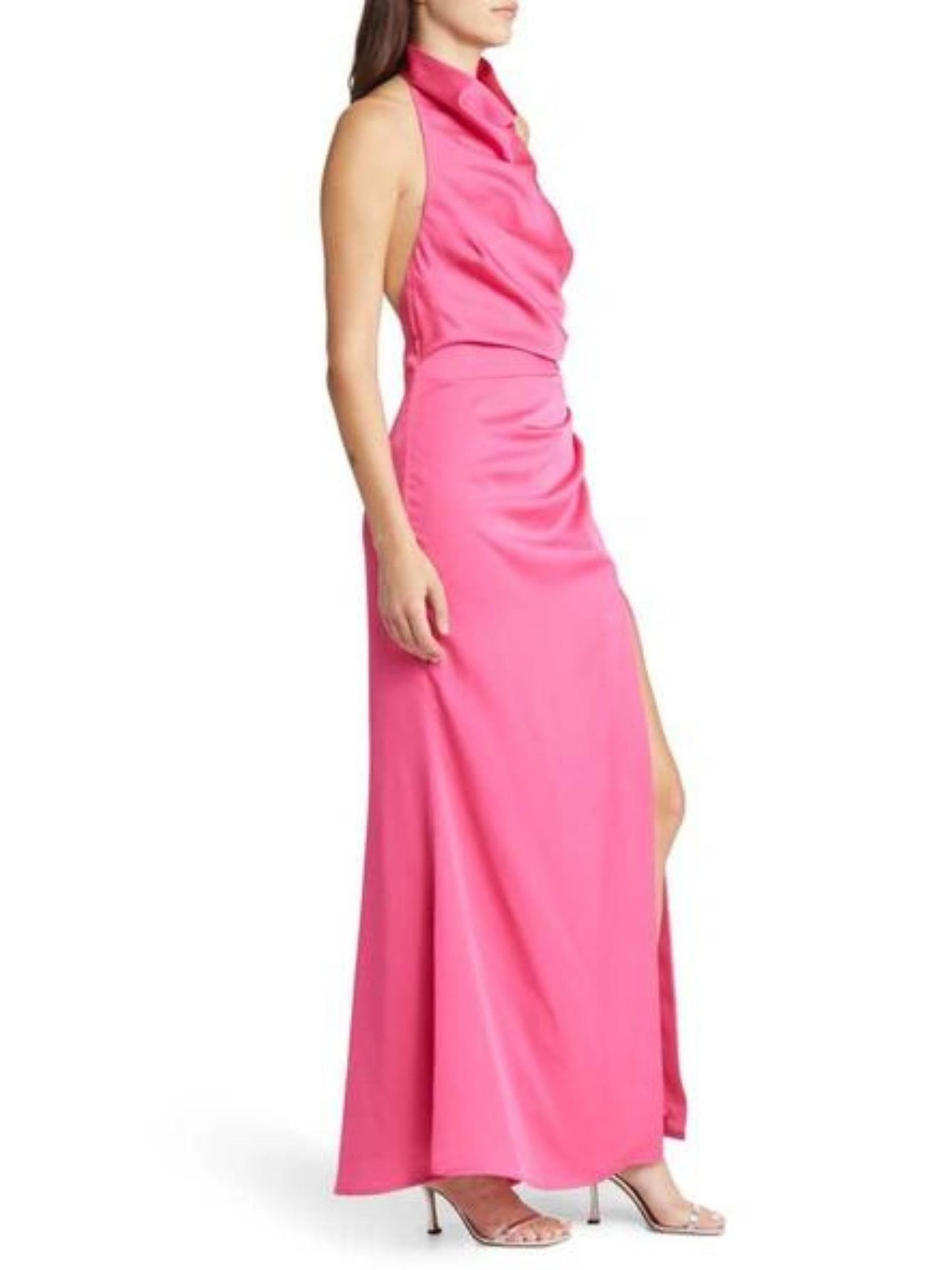 Clover Cowl Neck Gown in Hot Pink