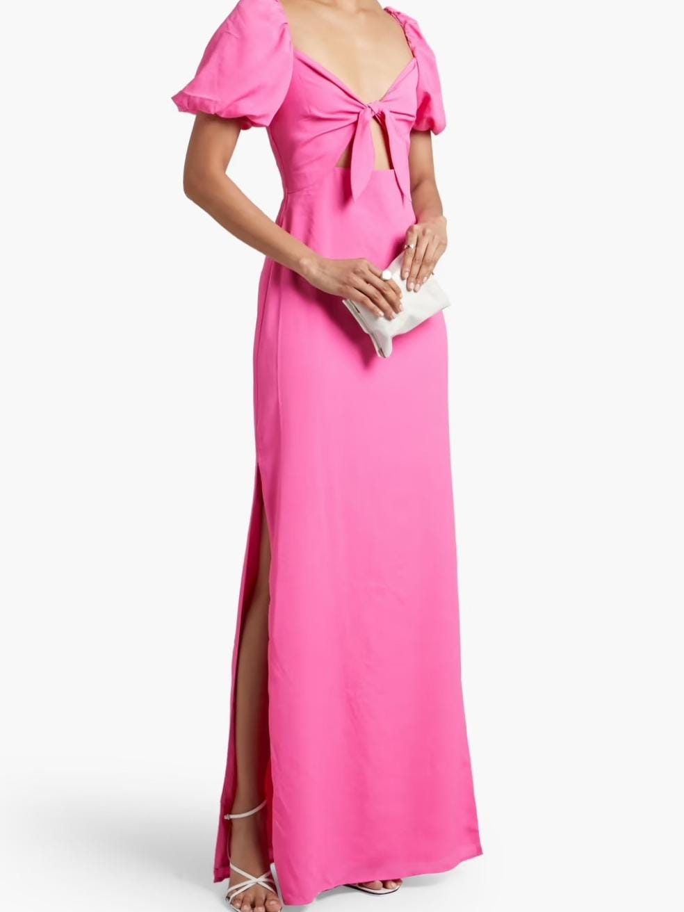 Cutout knotted crepe de chine gown