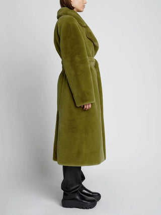 Faux Fur Belted Jacket in Green