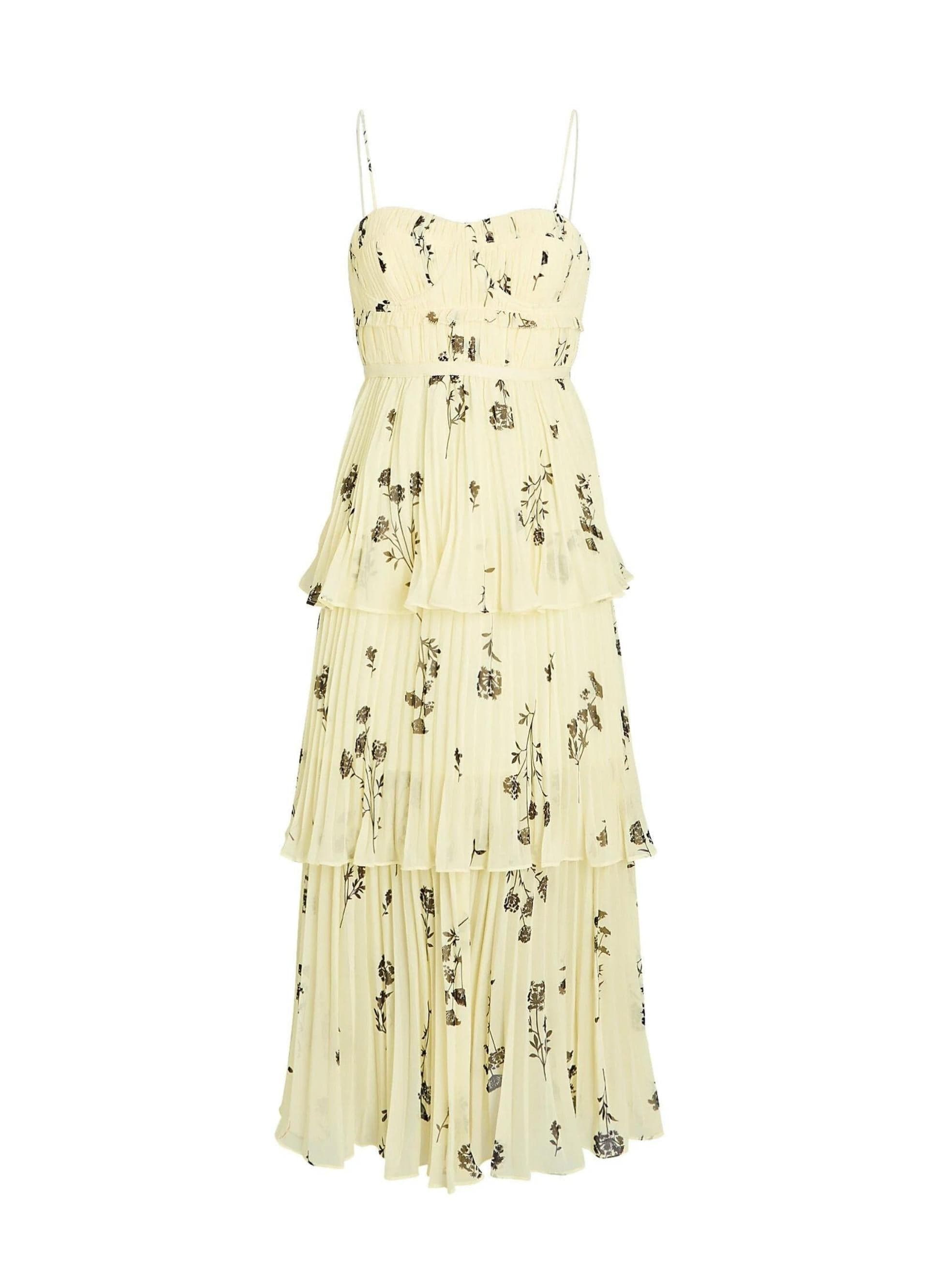 Floral Tiered Midi-Dress in Yellow