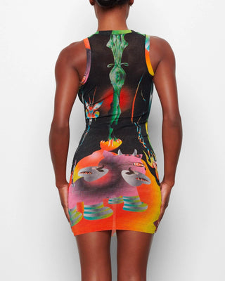 Summer Mesh High Neck Tank Dress in Obsidian Print