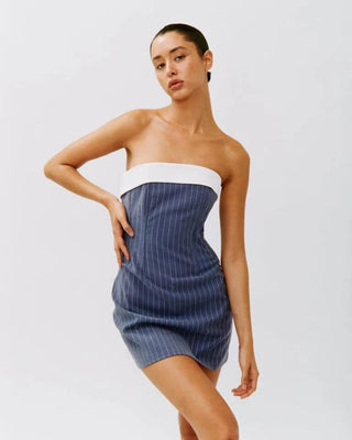 Chloe Corset Dress in Pinstripe