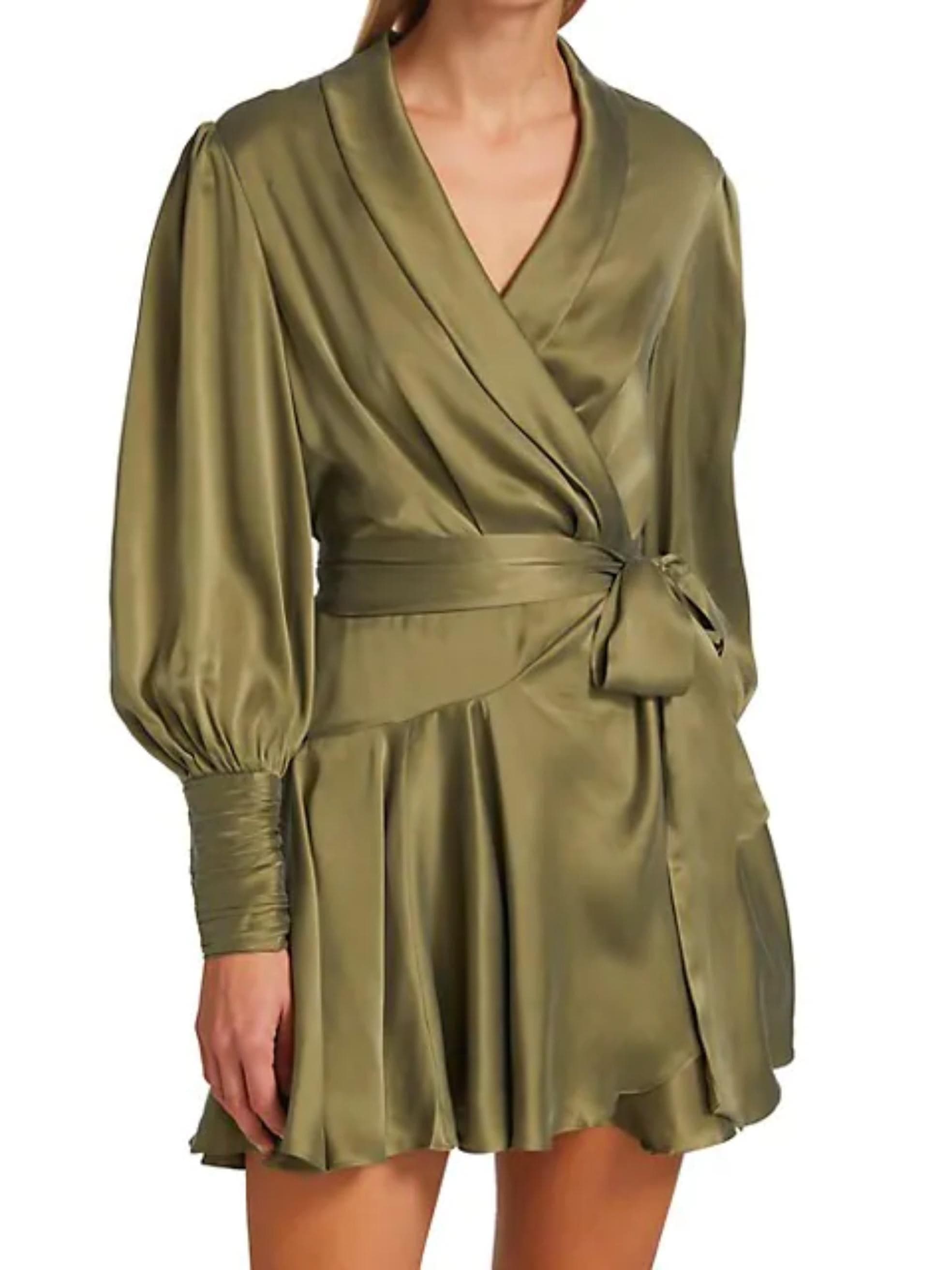 Silk Wrap Dress in Olive
