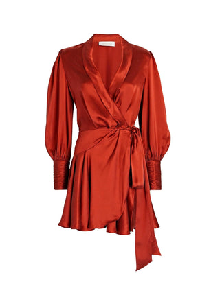 Silk Wrap Dress in Red
